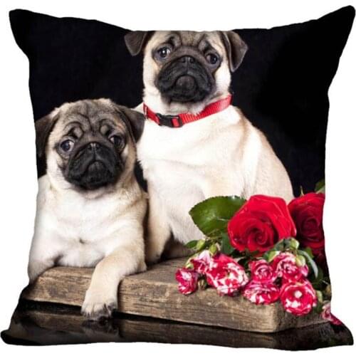 Custom Pillowcase Pug Dogs Square Zipper Pillow Cover 35X35,45X45,60X60cm(Two Sides) Print Your Pictures Pillow Cases