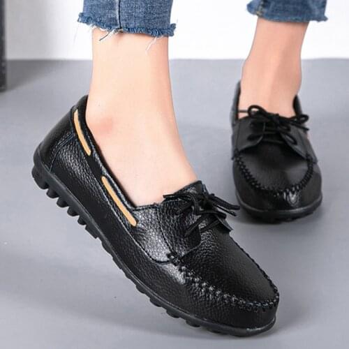 New Women Flats Plus Size Loafers Women Shoes Breathable Moccasin Woman Lace Up Flat Shoes Women Platform Shallow Shoes Female