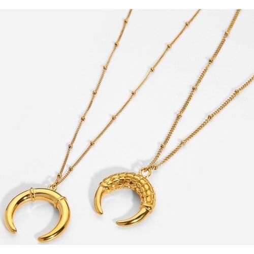 INS Inspired Gold Horn Necklace18K Gold Plating Stainless Steel Moon Horn Pendant Necklace For Women Girl Trendy Jewelry Gift