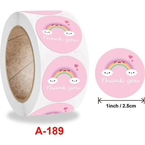 500pcs/roll 1 Inch Self-adhesive Film Packaging Sticker Label Thank You Decoration Cute Pink Rainbow White Cloud Love Sticker