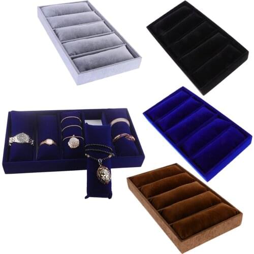 Jewelry Tray with 5 Grids Pillows Bracelet Watch Display Holder Organizer