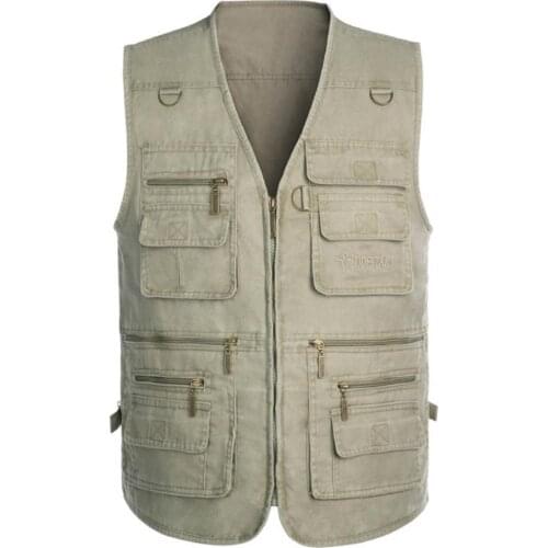 Plus Size 5XL Mens Multi-pocket Vest Outdoor Hiking Fishing Photography Vest Loose Cotton Breathable Waistcoat Man