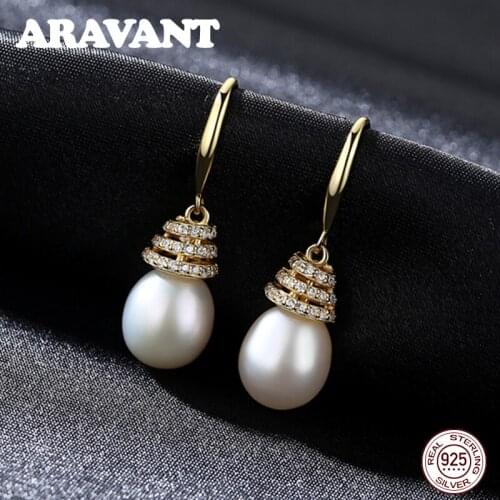 Unique Design 925 Sterling Silver Zircon Freshwater Pearl Drop Earrings For Women Fashion Jewelry Christmas Gifts