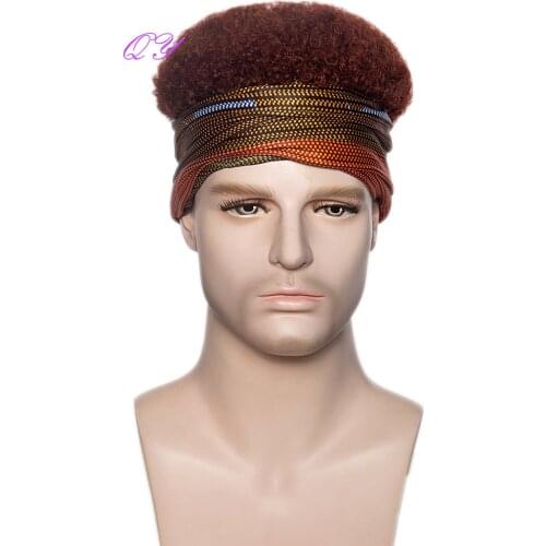 Synthetic Short Men Wigs Natural Brown Afro Kinky Curly Style Man Hair Wig Adjustable Size Suitable for Daily Wear Male Wig 2021
