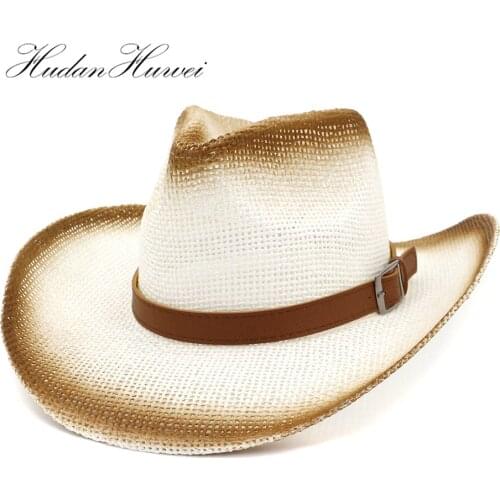 Hot Sell New Painting Gentlemen Ladies Outdoor Seaside Sunbonnet Straw Cowboy Sun Visor Hat Adjustable Caps