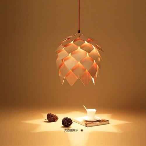 Modern Art Oak Pine Cone E27 Pendant Lights Handmade Smart Puzzle Restaurant Bedroom Bar Cafe Fixtures Luminaire WJ121020