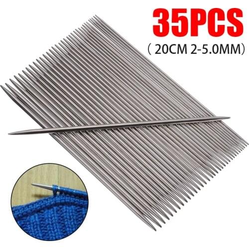 35PCS 20cm 2-5mm DIY Straight Knitting Needles Stainless Steel Crochet Hooks Double Pointed Knitting Needle Set