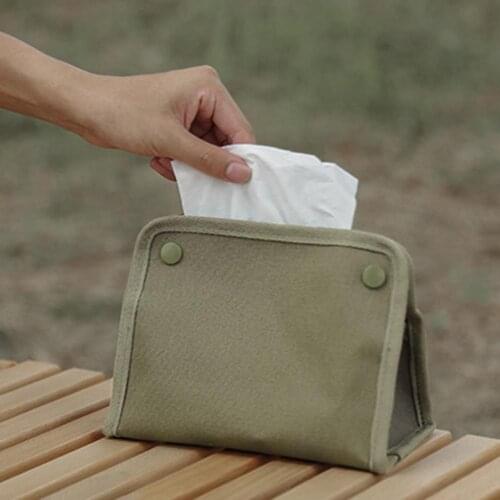 Canvas Tissue Box Folding Burr-free Multi-functional Outdoor Camping Car Tissue Holder Facial Tissue Organizer for Household