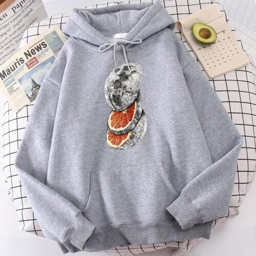 Planet Fruit Orange Slices Printed Hoodies Female Warm Fleece Hoodie Fashion Soft Warm Hoody Autumn Loose Casual Clothes Men