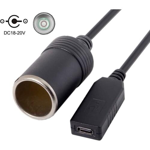 USB 3.1 Type C USB-C to Cigarette Lighter Plug Receptacle Charger Cable 20V 100W Auto Interior Accessories