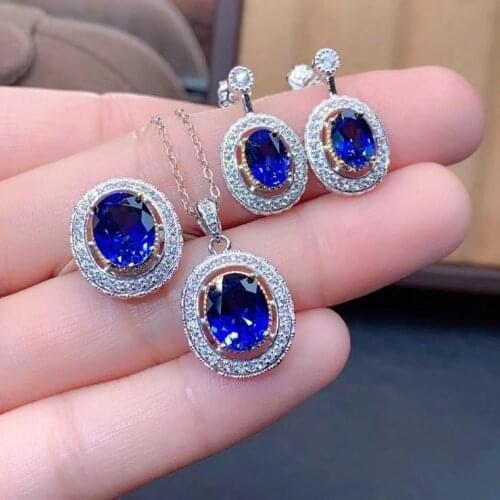 KJJEAXCMY fine jewelry 925 sterling silver inlaid natural sapphire earrings ring pendant fashion girl suit support test
