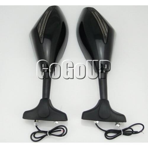 Motorcycle Rearview Mirrors with LED Turn Signals Lights for Suzuki GSX1300R Hayabusa 1999-2012 Black + Smoke