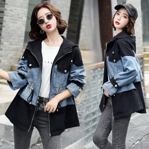 Windbreaker Womens Mid-length Autumn 2021 Temperament Straight Commute Korean Style Loose Thin Stitching Small Denim Jacket