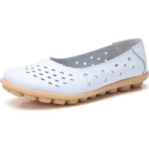 2021New Womens Leather Flats Cut-Outs Summer Shoes Hollow Loafers Female Shoes Large Size 35-44 Zapatos Para Mujer