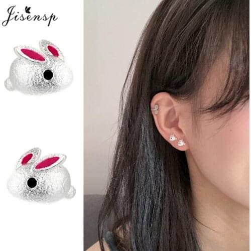 Jisensp Korean Style Trendy Cute Bunny Silver Color Earring Exquisite Small Rabbit Stud Earrings for Women Birthday Gift
