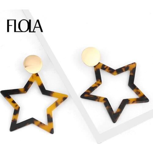 FLOLA Big Acrylic Star Drop Earrings For Women Leopard Acetate Resin Tortoiseshell Earrings Geometric ZA Vintage Jewelry erst04
