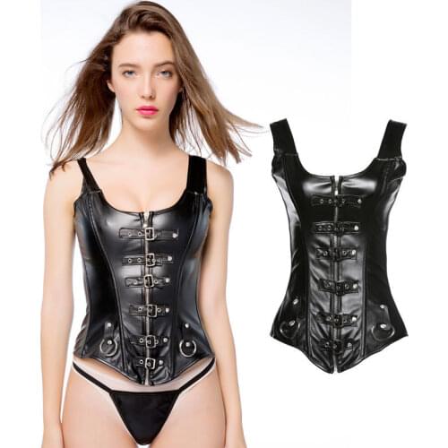 JIEZUOFANG Women Retro Style Tight-fitting Cincher Black Casual Solid Court Buckles Zipper Back Lace Up Casual Corset
