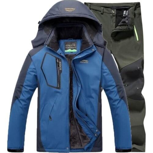 Winter Outdoor Camping Trekking Hiking Skiing Fishing Waterproof Jacket Pants 2pcs sets Men Thermal Jacket Soft shell Trousers