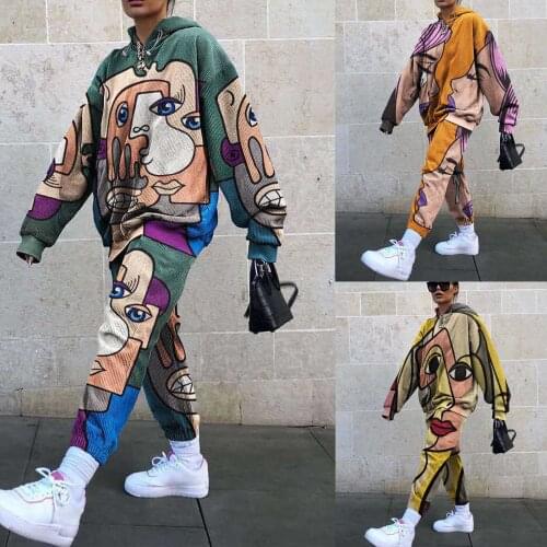 Winter Oversize Two Piece Set Women Fleece Long Sleeve Top Hoodie Sweatshirts Sweatpants Pants Jogging Femme Hoodies Tracksuits