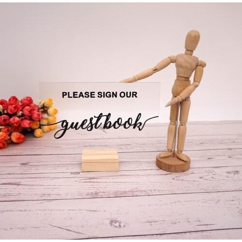 Wedding Party Direction Sign Transparent Acrylic Board with Wooden Base Wedding Party Decoration Table Standing