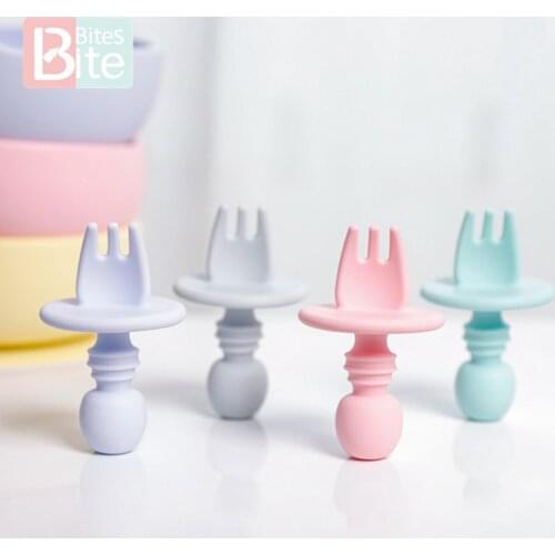 Bite Bites 1pc Silicone Spoon Plate Food Grade Baby Feeding Supplies Baby Silicone Fork Food Grade Newbornrn Accessories Teeth