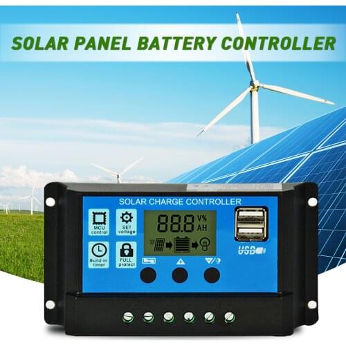 10A 20A30A Solar Charger Controller 12V 24V Auto PWM Controllers LCD Display 5V Dual USB Output Controller