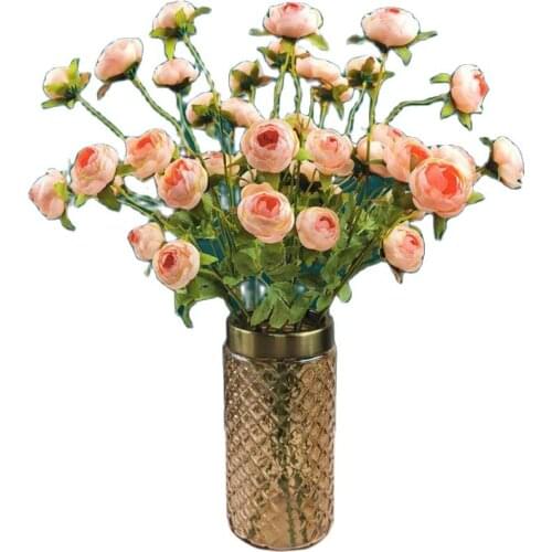 10Pcs Fake Camellia (5 Heads/Piece) 19" Length Simulation Spring Tea Rose for Wedding Home Decorative Artificial Flowers