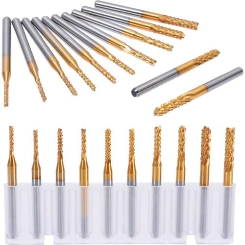 10pc 1.5-3.175mm Wood Cutter End Mills CNC Router Bits Corn End Mills Milling Cutter Bit For Spiral PCB Cutting Engraving Tool