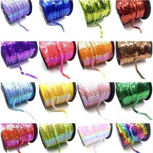 5yards/Lot 6mm Colorful Loose Round Flat Sequins Laser Giltter Paillettes Sequins For Crafts Sewing Cloth Accessory Sequin Trim