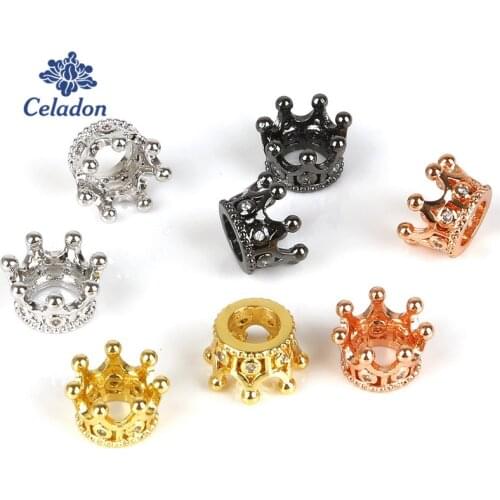 6pcs/lot Imperial Crown Charms Black CZ Crown Beads for Jewelry Making DIY Copper Spacer Beads fit Bracelet Jewelry Accessories