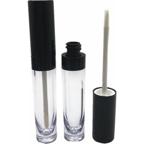 7ml Clear Lipgloss Tube Empty Round Lip Gloss Container Refillable Bottle Plastic Cosmetic Packing Containers Black Lid 30pcs