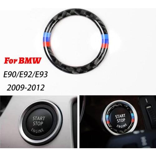 Car Carbon Fiber Engine Start Stop Push Button Ignition Key Ring Decor Trim For BMW 3 series E90 E92 E93 2009 2010 2011 2012