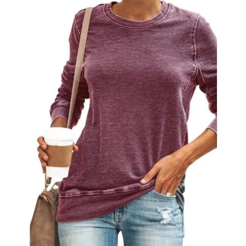 Oversize Blouse Women Autumn Casual O Neck Long Sleeve Solid Color Cotton Blend Loose Ladies Blouses Shirts Top Streetwear