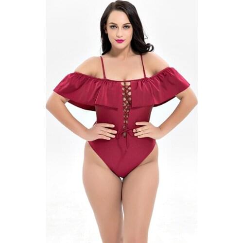 One-Piece Ruffles Swimsuits Female large Size Bathing Suits Obese Women Off Shoulder Bandeau Swimwear Fused May Beach Wear 6XL