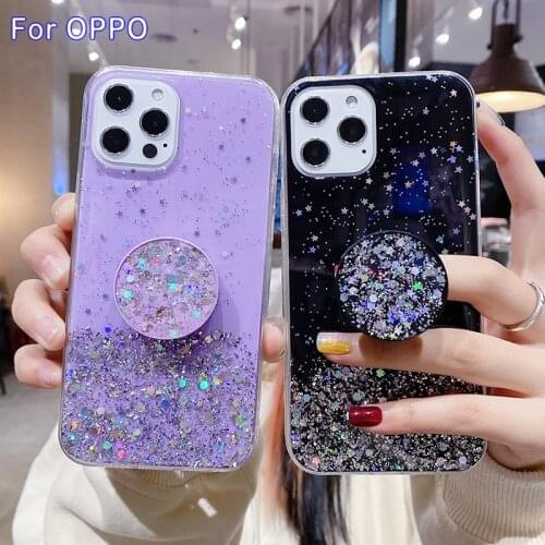 Glitter Bling Case For Oppo Realme 7 X7 Pro C11 C12 C15 V5 X50 Reno 5 3 4 Pro Case A72 A53 A73 A93 Soft Silicone Stand Cover