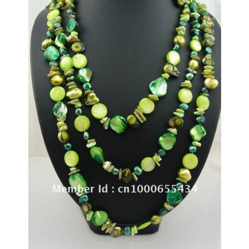 Free shipping bohemian long necklace fashion fresh water pearl and shell necklace green color