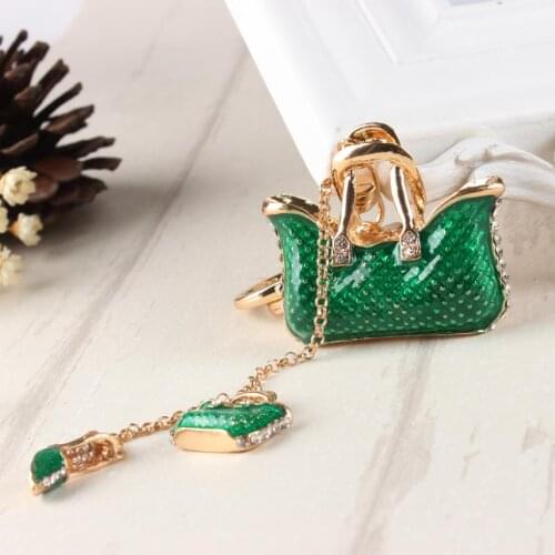 Two Green Handbag High Heel Shoe New Fashion Cute Rhinestone Crystal Car Purse Key Chain Jewelry Creative Party Gift