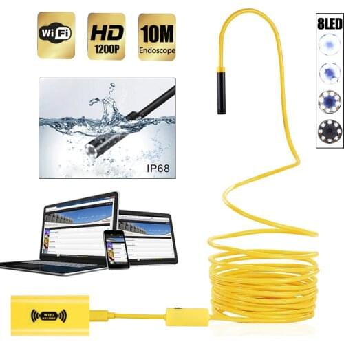 8mm HD WiFi Endoscope Camera HD1200P IP67 Waterproof USB Inspection Borescope 8LEDs Wireless Endoscope (for Android Iphone PC)
