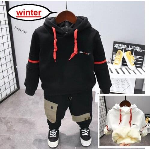 Infant Clothing For Baby Boys Clothes Set 2020 Winter Boys Warm Plus Velvet Hoodie + Thickening Pants Outfit Suit 2-7years