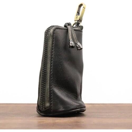 TopFight 2021 Leather Vintage Mini Wallet Key Case for Men Women 11cm*6cm Large-capacity Classic Waistband Zipper Handbags