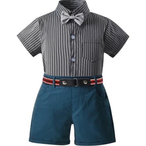 Summer Baby Clothes Gentleman Fashion Wedding Party 2-7 Years Kids Boys Clothes Suit T-Shirt+Pant+Belt 3Pcs Boys Baby Clothes