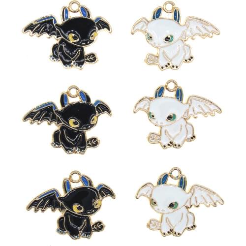 Cute Enamel series Black and White Angel Demon Charms Pendant For Jewelry Making DIY Bracelet Earrings Necklace Girls Findings