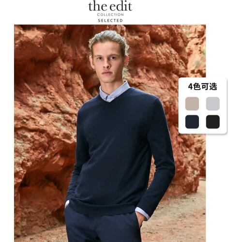 SELECTED Mens Winter 100% Wool V-neckline Knit Sweater S|419424534