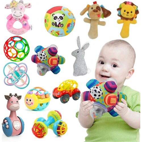 Soft Cloth Rattle Baby Ball 8-10cm Stuffed Baby Play Ball With Bell Cartoon Animals Baby Toy Ball Educational Sensory Toys Gift