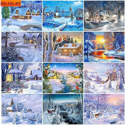 Full Square Diamond Painting Handmade Winter Scenery Cross Stitch 5D Diamond Embroidery Christmas Decor Landscape