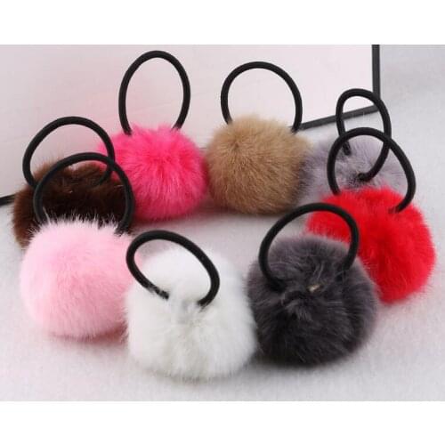 20pcs lady girl Faux Fur Fluffy Ball Pom Pom Scrunchies pompon Elastic Ponytail Holder hair rope hair ties accessories GR102