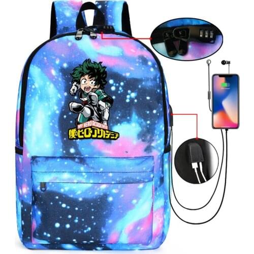 Anime My Hero Academia Deku Backpack Student school Bag With Usb Charging Backpack With Lock