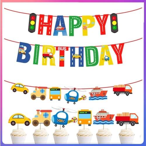 Happy birthday Banner Airplane Car Traffic Light Banner Happy Birthday Decoration 1st Birthday Supplies