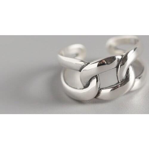 925 Sterling Silver Japan Simple Vintage Silver Punk Chain Heavy Duty Index Ring Open Endings Jewelry for Women Birthday Gift