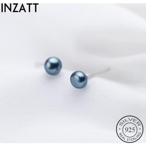 INZATT Minimalist Blue Pearl Stud Earrings Geometric Round 925 Sterling Silver For Women Birthday Party in Summer Jewelry Gift